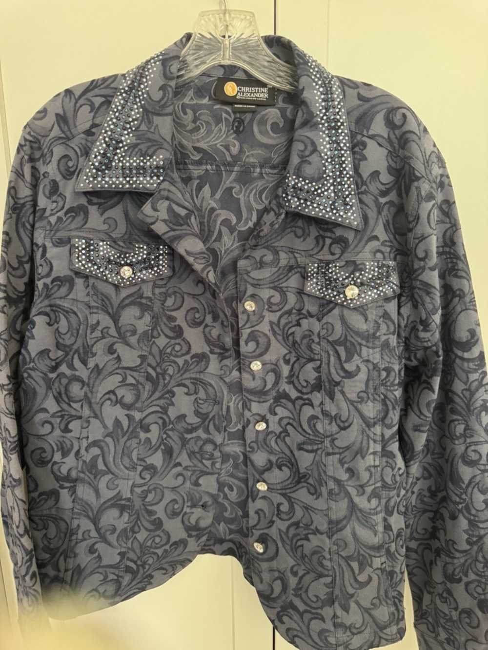 Christine Alexander Navy Swirl-Print Button Shirt Jacket